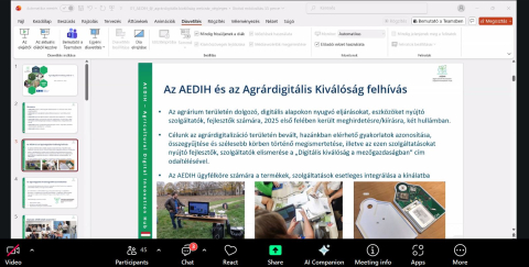 Az online webináron az AEDIH Agrárdigitális Kiválóság felhívás nyertesei és különdíjasai mutatták be saját fejlesztésű, innovatív digitális megoldásaikat